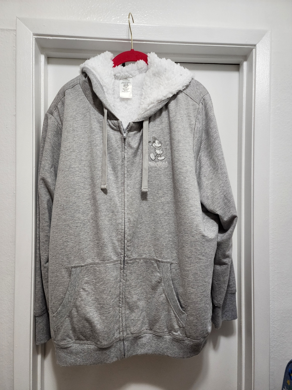 Disney Gray Sherpa-Lined Zip Hoodie with Mickey Embroidery